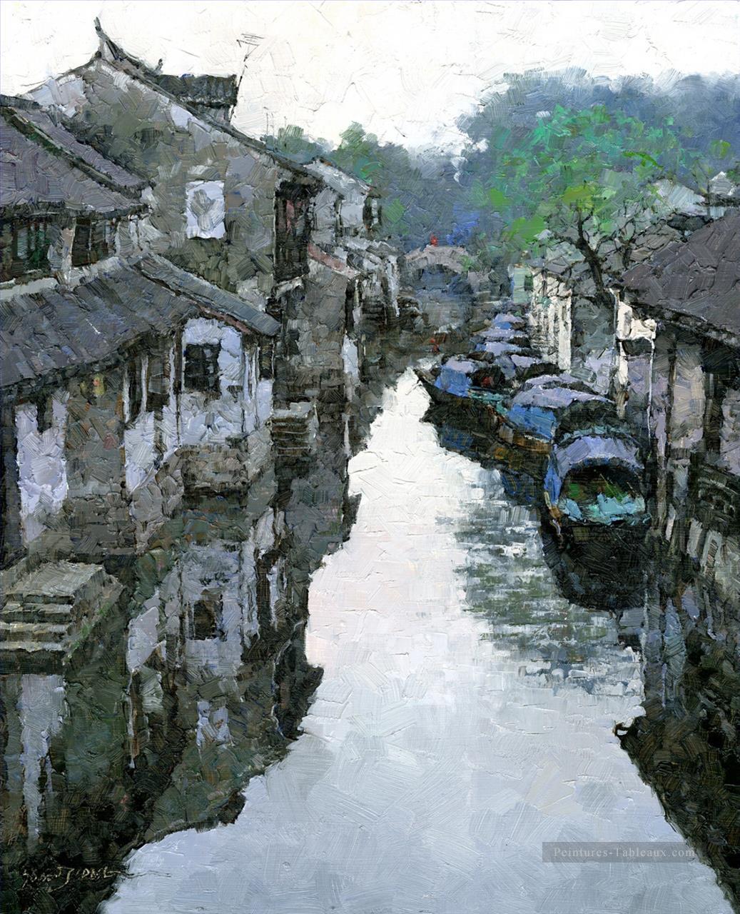 début du printemps dans le village de Zhouzhuang paysage chinois Peintures à l'huile